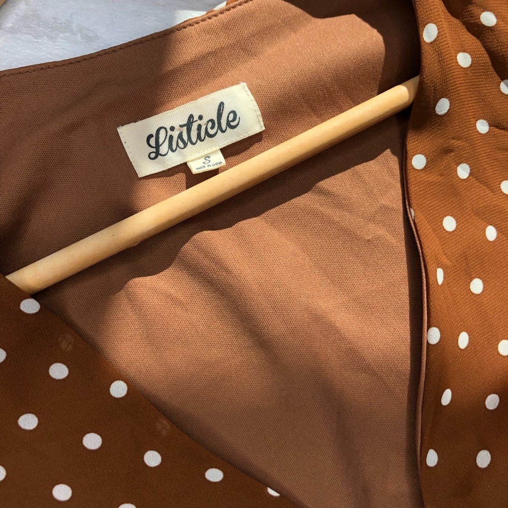 Listicle Brown Polka Dot Ruffle Belted Dress - Picture 6 of 8